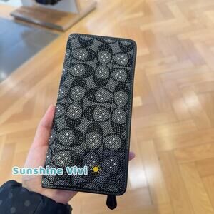 NWT Coach Essential Slim Wallet Crystal Signature Jacquard CCC97 silver Black